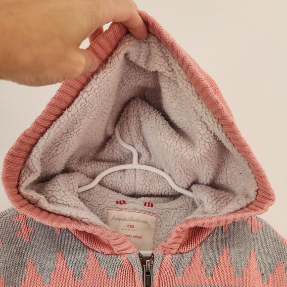 Hanna Andersson Knit Sweater Hooded Full Zip Jacket Pink Grey Size 6/7 - Picture 3 of 6